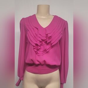 Rina Pink Sheer Top 6 Ruffle Elastic Waist And Sleeve Ends
